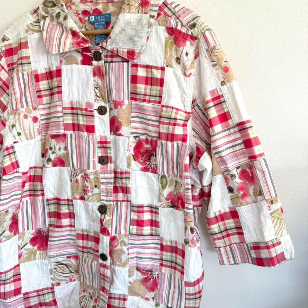 Koret Patchwork Pink Button Up Shirt Jacket Picni… - image 3
